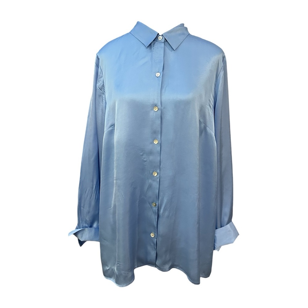 J. Jill Blue Button-Up Top with Gold Tie